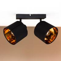 Jimmy LED Plafondspot - 2 spots - Kantelbaar - Draaibaar - Zwart/Goud - E14 fitting - IP20 voor binnen - Textiel spot