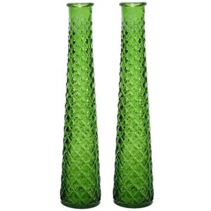 2x stuks vazen/bloemenvazen van gerecycled glas - D7 x H32 cm - groen