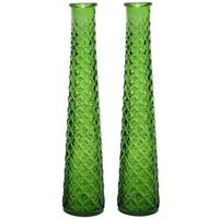 2x stuks vazen/bloemenvazen van gerecycled glas - D7 x H32 cm - groen