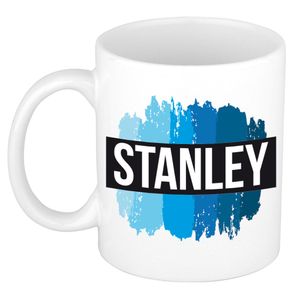 Naam cadeau mok / beker Stanley met blauwe verfstrepen 300 ml