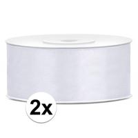 Sierlint satijn - 2x rollen - Ivoor wit - 2.5 cm x 25m - Cadeaulint