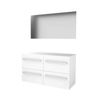Basic-Line Ultimate 46 Badkamermeubelset - 120 x 46 cm - Met Grepen - 4 Lades - Wastafelblad - Spiegel met Indirecte LED Verlichting - Ice White