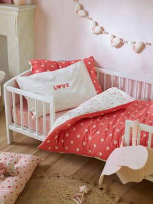 Bedovertrekset + kussensloop MON CÂ¼UR roze, bedrukt