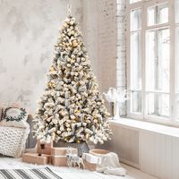 225cm Kunstkerstboom met Sneeuw en Warm Witte LED Verlichting Kerstboom PVC Naalden