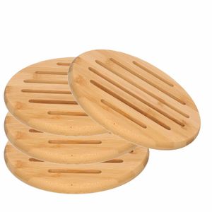 4x Luxe houten pannenonderzetters rond 20 cm