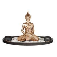 Boeddha beeld met waxinelichthouders voor binnen goud 33 cm   -