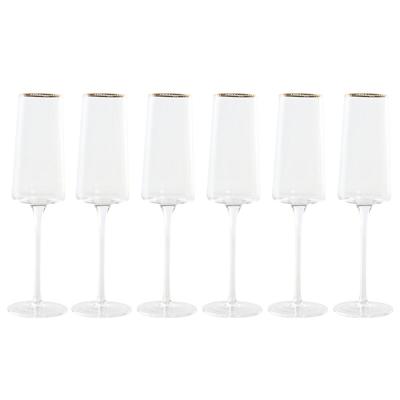 Vlak glas voor champagne en cava Home ESPRIT Transparant Gouden Kristal 400 ml (6 Stuks)