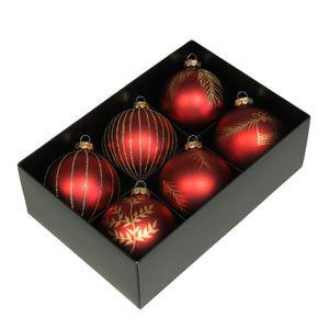 Luxe gedecoreerde kerstballen - 6x stuks - rood - glas - 8 cm