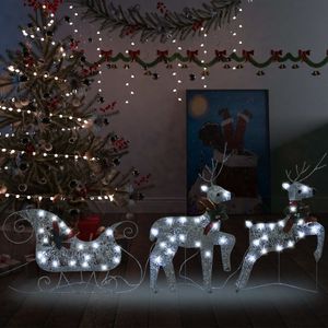 VidaXL Kerstdecoratie rendieren en slee 60 led&apos;s zilverkleurig
