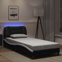 Bedframe met LED zonder matras "Hvar" kunstleer zwart en wit 90x190 cm