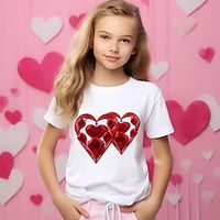 Valentijnskaarten Voor meisjes 3D Hart T-shirt Overhemd Korte mouw 3D-afdrukken Zomer Lente Actief Modieus leuke Style Polyester Kinderen 3-12 jaar Strakke ronde hals Buiten Casual Dagelijks Normale Lightinthebox