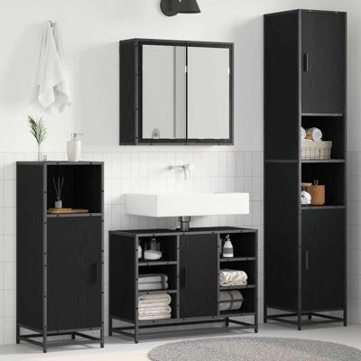 Badkamermeubelset met opslag 4 pcs Zwart eiken 80 x 33 x 60 cm