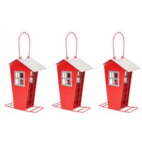 3x Stuks vogel voeder huisje voor pindas/vetbollen rood metaal 19 cm