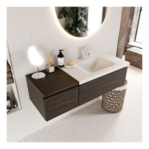 Mondiaz Bukla 120cm badmeubel met module 40 dark brown 2 lades met wastafel rechts 1 kraangat kleur talc