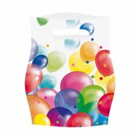 48x Feestelijke uitdeel zakjes met ballonnen opdruk plastic 16x23cm - Uitdeelzakjes