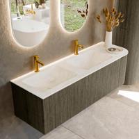 Badmeubel Mondiaz Kurve-Dlux | 145 cm cm | Meubelkleur Shadow | Wastafelkleur Opalo | Solid surface | Dubbel / Links spoelbak | 2 kraangaten