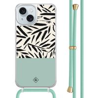 iPhone 15 hoesje met mint koord - Abstract mint palms