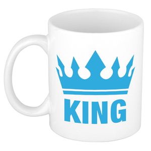 Cadeau King mok/ beker wit met blauwe  bedrukking 300 ml   -