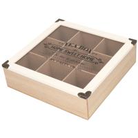 Excellent Houseware Theedoos - 9 vakken - hout - 24 x 24 cm