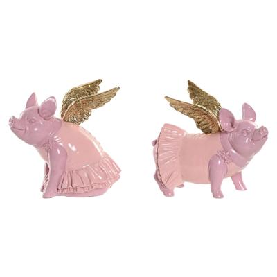 Decoratieve figuren Home ESPRIT Roze Varken 19 x 11 x 17 cm (2 Stuks)