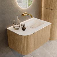 Badmeubel Mondiaz Kurve-Dlux | 75 cm | Meubelkleur Oak | Wastafelkleur Frappe | Solid surface | Rechts spoelbak | Zonder kraangat(en)