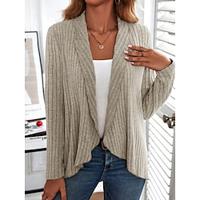 Dames Vest jas Open voorzijde Geribd breien Gebreid Asymetrische zoom Lente Herfst Dagelijks Stijlvol Casual Lange mouw Effen Kleur Khaki Lightinthebox - thumbnail