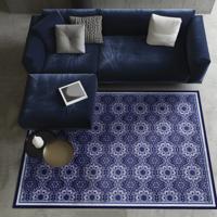 Vintage bloemdessin vinyl tapijt blauw