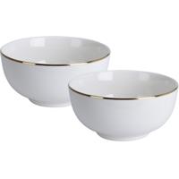 Kommetje/serveer schaaltje - 2x - wit met gouden rand - D14 x 7 cm - porselein - soepkommen