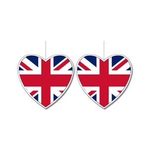 2x stuks engeland vlag hangdecoratie hartjes vorm karton 14 cm