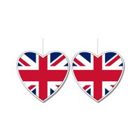 2x stuks engeland vlag hangdecoratie hartjes vorm karton 14 cm - thumbnail