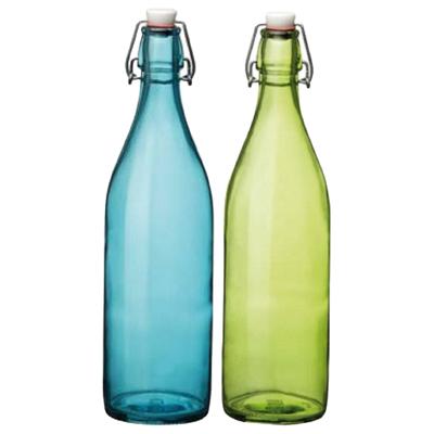 Deco of weckflessen set - 2x stuks - met beugeldop - 30 cm - 1 liter - blauw en groen
