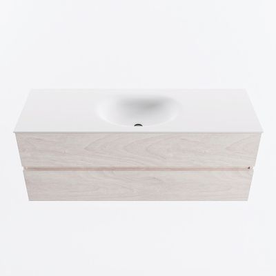 MONDIAZ VICA 130cm badmeubel onderkast Underlayment 2 lades. Wastafel MOON midden zonder kraangat, kleur Talc.