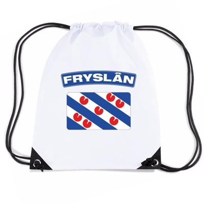 Friesland thema sporttas - nylon rijgkoord rugzak - wit met vlag print - supporters