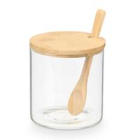 Vivalto Suikerpot Bamboo - glas/bamboe hout - transparant - 12 cm - dispenser met lepel