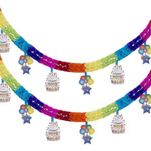 Happy Birthday thema feestslinger - 2x - verjaardag - multi colour? - 400 cm - papier