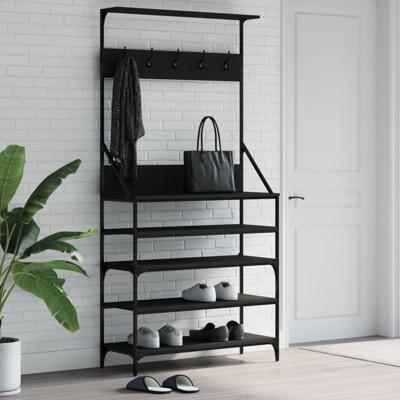 VidaXL Kledingrek met schoenenrek 90x34x184 cm zwart