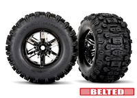 Traxxas - Tires & wheels, assembled, glued (X-Maxx black chrome wheels, Sledgehammer belted tires, dual profile (4.3' outer, 5.7' inner), foam inse... - thumbnail