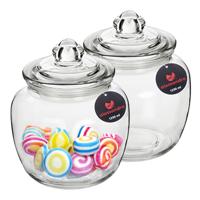 Alessandro Snoeppot/voorraadpot - 2x - met deksel - luchtdicht - glas - 1250 ml - D14 x H18 cm