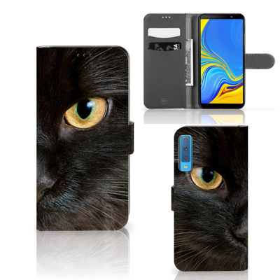 Samsung Galaxy A7 (2018) | Telefoonhoesje | Met pasjeshouder | Zwarte Kat