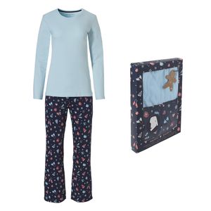 Happy Shorts Happy Shorts Dames Kerst Pyjama Shirt Lichtblauw + Broek Winter Print Giftbox
