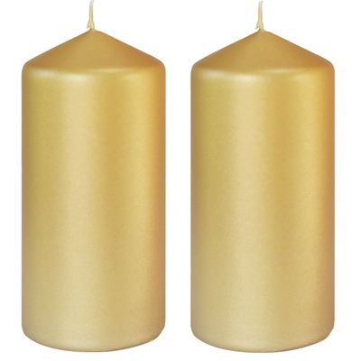 4x stuks gouden cilinderkaarsen/ stompkaarsen 15 x 7 cm 52 branduren - Mat goud