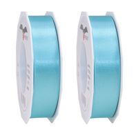 2x Luxe turquoise satijnen lint rollen 2,5 cm x 25 meter cadeaulint verpakkingsmateriaal - Cadeaulinten