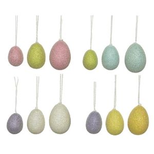 12x Gekleurde glitter plastic/kunststof eieren/Paaseieren 4-6 cm
