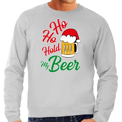 Foute Kersttrui sweater - Ho ho hold my beer - grijs - voor heren - Kerstkleding - Drank