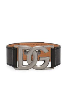 Dolce & Gabbana bracelet en cuir à plaque logo - Noir