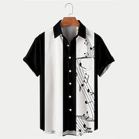 Voor heren Overhemd Overhemd met knopen Normaal shirt Zomer overhemd Bowlingshirt Grafische prints Muziek noten Strijkijzer Zwart Blozend Roze blauw Groen Straat Dagelijks Korte mouw Afdrukken Kleding Lightinthebox - thumbnail