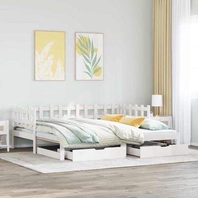 Slaapbank met onderschuifbed/lades zonder matras 90x200 cm wit