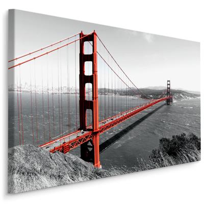 Schilderij - Golden Gate Bridge San Francisco, zwart-wit/rood, scherp geprijsd - 70x100cm