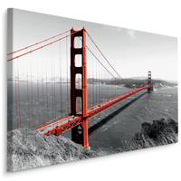 Schilderij - Golden Gate Bridge San Francisco, zwart-wit/rood, scherp geprijsd - 70x100cm