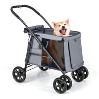 Opvouwbare Kinderwagen voor Kleine en Middelgrote Huisdieren met Ademend Gaas Dakraam Opbergvakken Opvouwbaar met één Knop